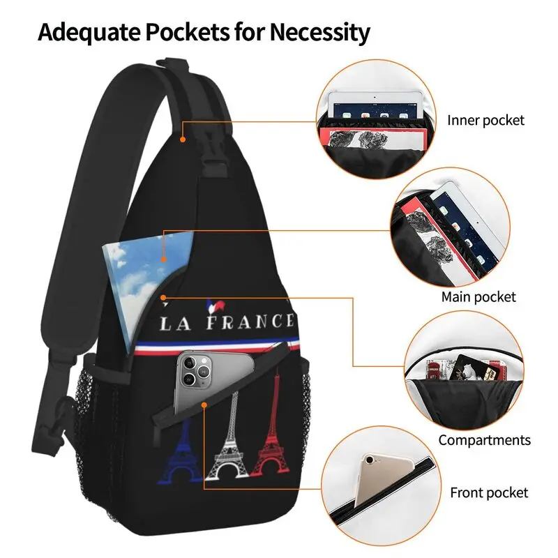 Personalizado la frança bandeira sling saco para homens fresco francês torre eiffel ombro peito crossbody mochila viagem caminhadas daypack