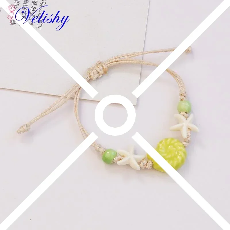 Bijoux Boho réglables, corde à main étoile de mer, coquille d'escargot faite à la main, Bracelet en céramique pour femmes et hommes, décoration DIY, 1 pièce