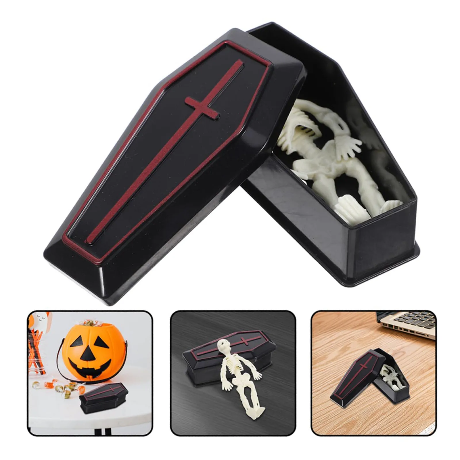 1set Miniature Coffin Skeleton Ornaments Halloween Decoration Prank Props For Parties Spooky Home Decor Fun Halloween Decor