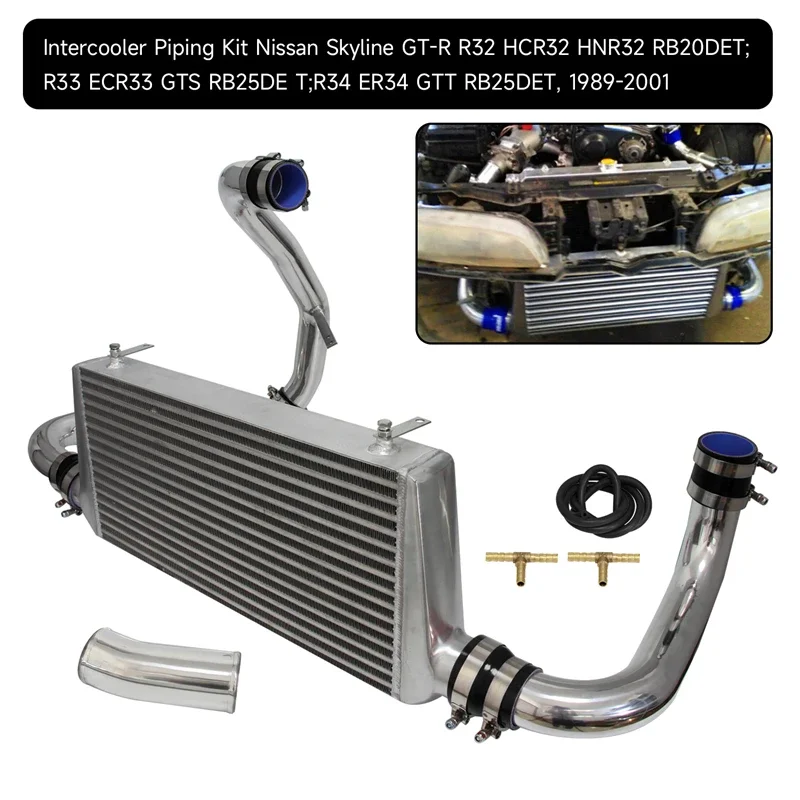 Upgrade Intercooler w/ Aluminum Piping Pipe Kit Fits For Nissan Skyline R32 R33 R34 GTST RB20 RB25DET 93-98 Blue / Black /Red