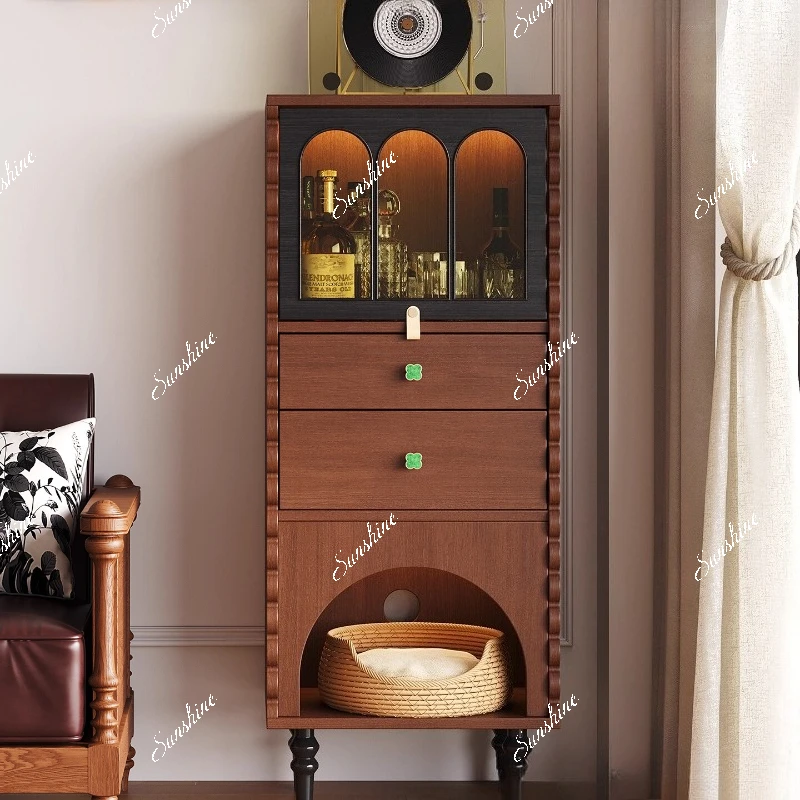 

French retro TV side cabinet living room wall storage display cabinet floor-to-ceiling bookcase