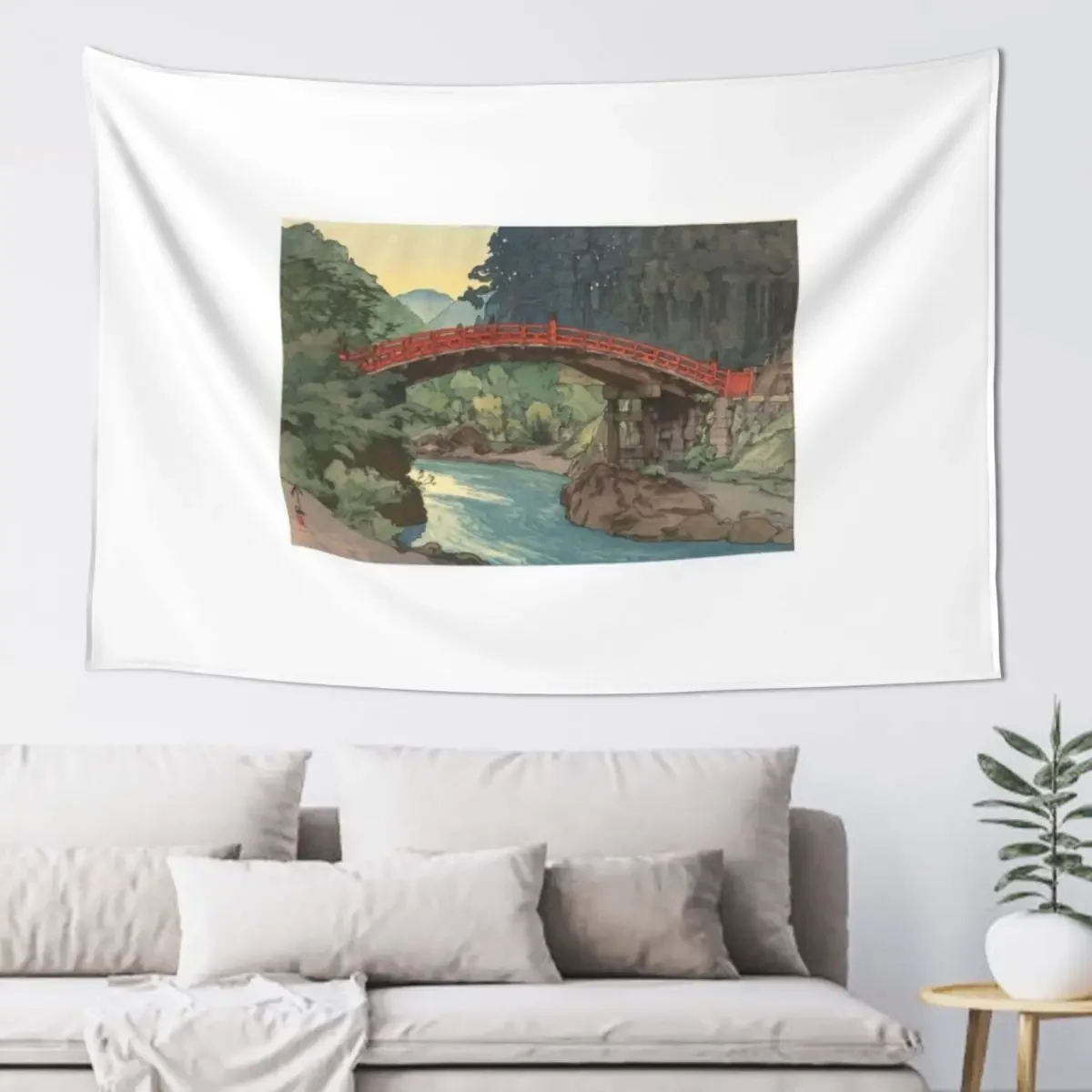 Sacred Bridge in Nikko Hiroshi Yoshida Hanga Art Tapestry Decoration Aesthetic Aesthetic Room Decor Tapestry