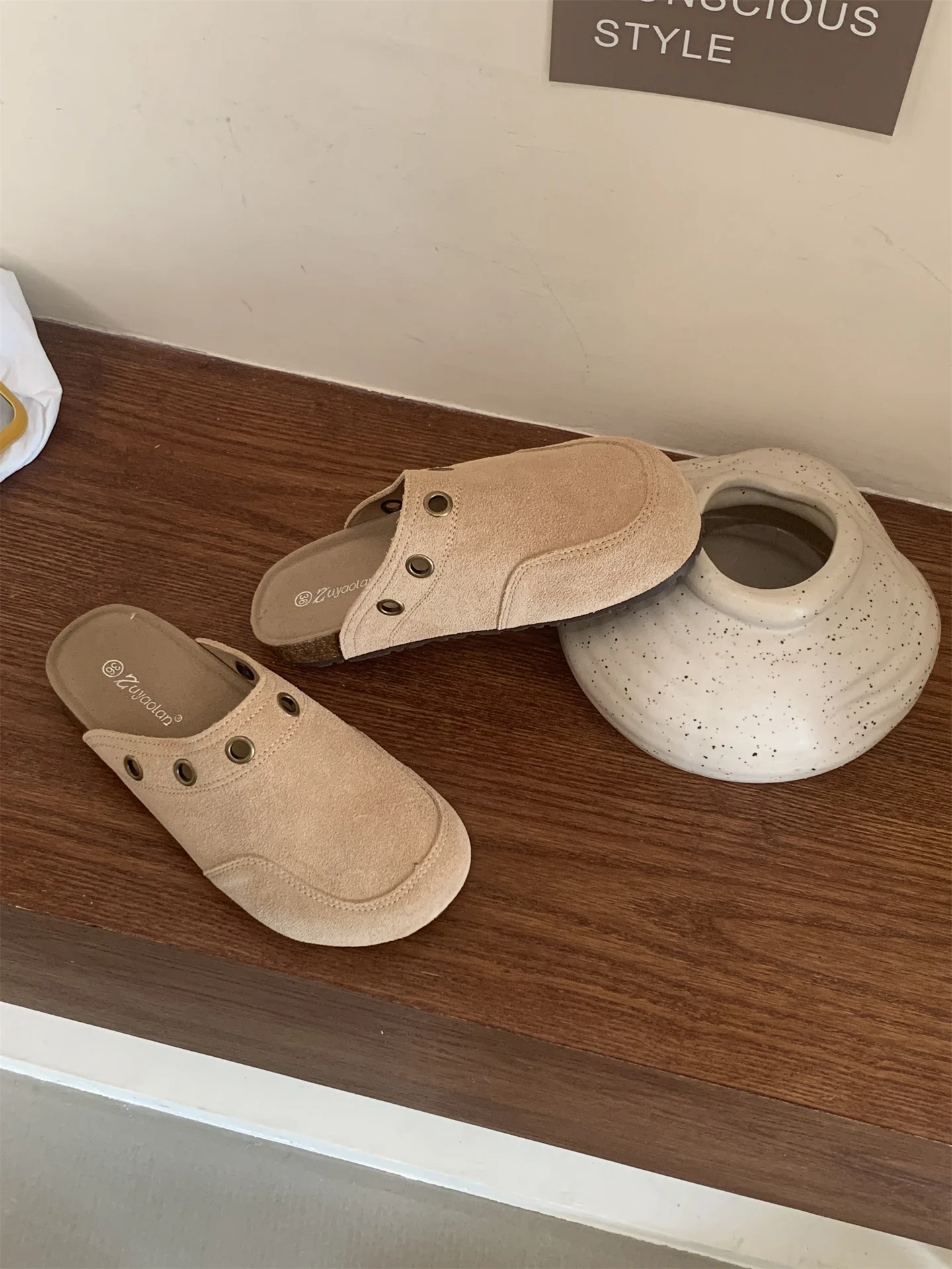 Suede Women's Clogs with Adjustable Strap Cork Footbed Leather Mules with Arch Support Unisex Outdoor Clogs Potato Shoes