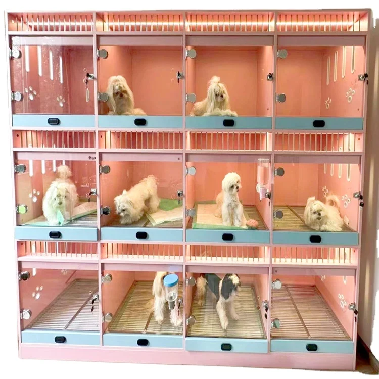 Top Ranking New Design Wooden Indoor Pet Boarding Hotel Showcase Dog Crate Cage Whelpping Box for Dogs