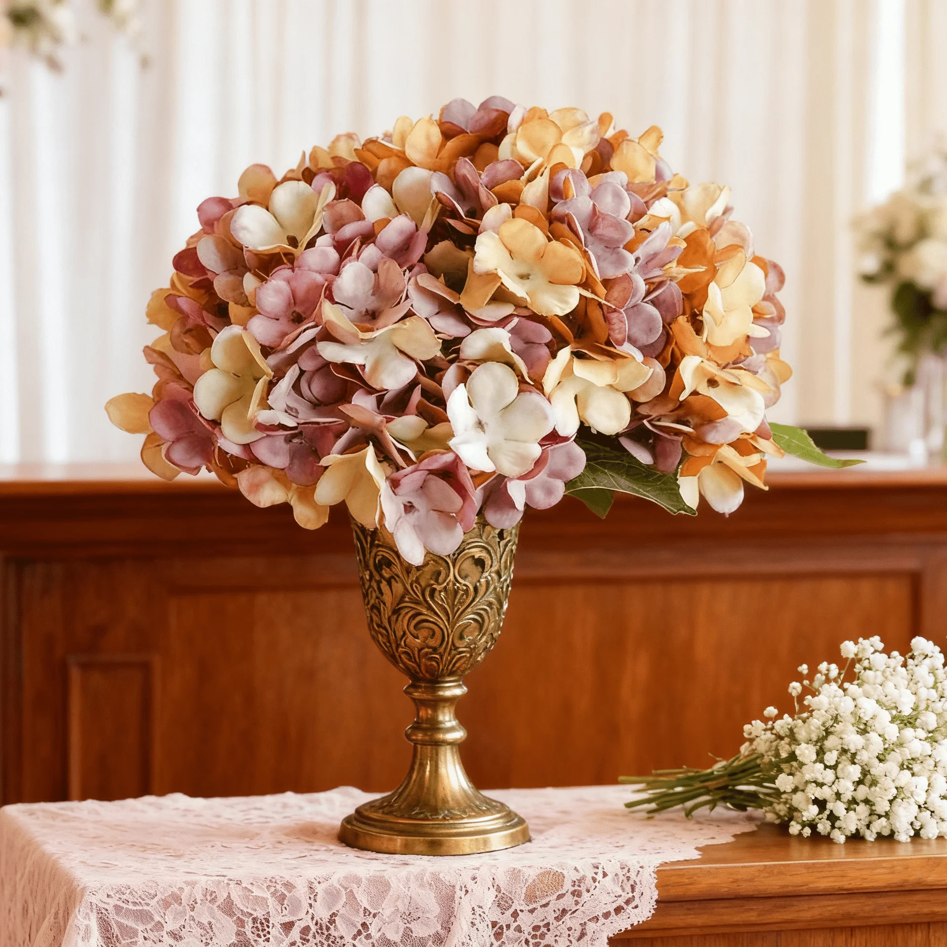 6 Stück Künstliche Hortensien aus Seide für Zuhause, Tisch, Hochzeit, Wand, DIY Geschenkbox, Vase, Brautstrauß, Garten, Festival, Herbstdekoration – Detail 4