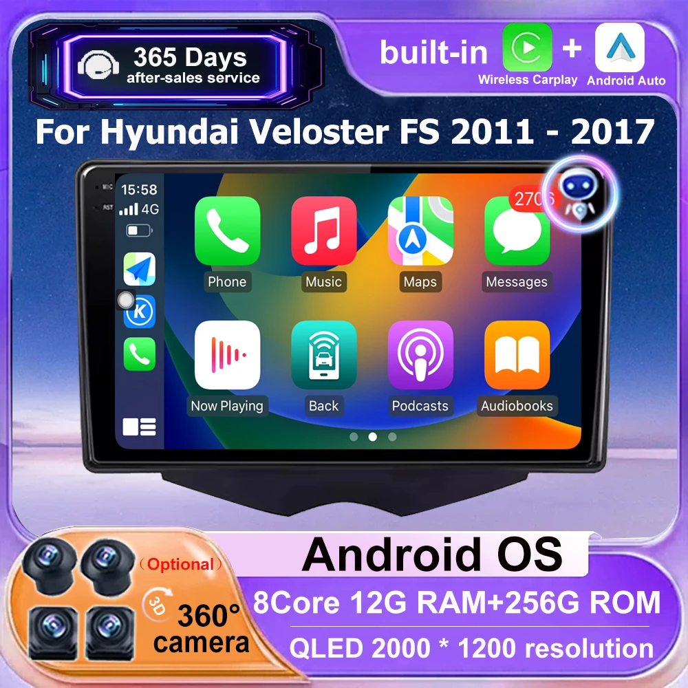 

Car Radio Stereo Multimedia Player GPS Navigation For Hyundai Veloster FS 2011 - 2017 Android Auto Wireless Carplay BT DSP 9''