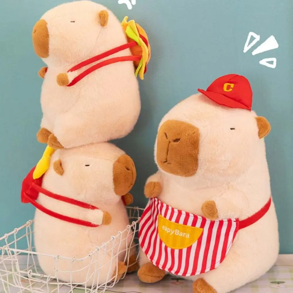 Simulation Hamburger Capybara Plush Doll Cloth Doll Apron French fries Capybara Doll 30cm Soft Plush Capybara Toy Birthday Gift