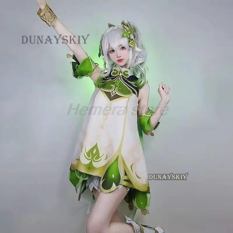 Genshin Impact Nahida Cosplay Kostuum Mindere Lord Kusanali Full-Set Jurk Oren Pruik Nahida Outfits Voor Comic Con