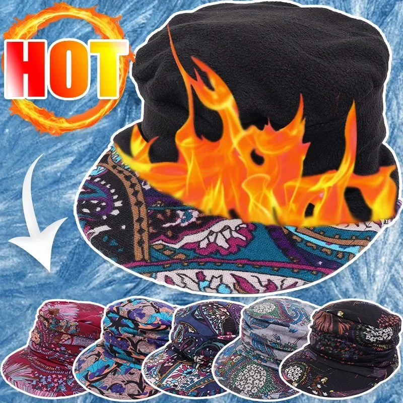 

Retro Printed Warm Dome Hat Autumn Winter Ethnic Beret Cotton Polyester Short Brim Hats Outdoor Fixed Hairstyle Thick Lining Cap