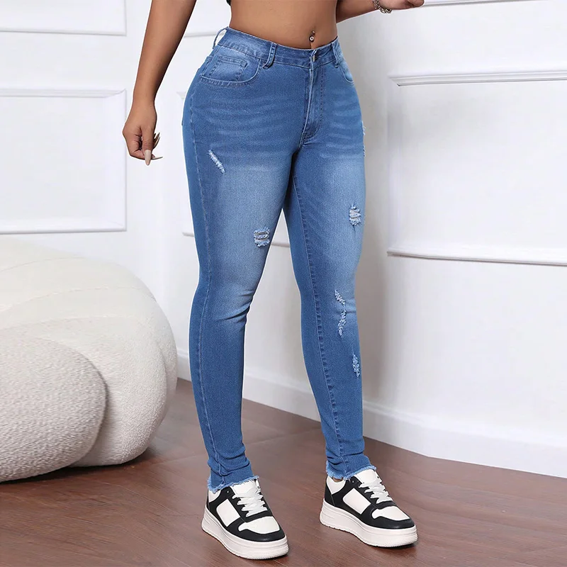 Benuynffy خمر الخام هيم ممزق جينز رفيع المرأة الربيع الصيف منخفضة الخصر سليم صالح تمتد ملابس الشارع الشهير الدنيم السراويل