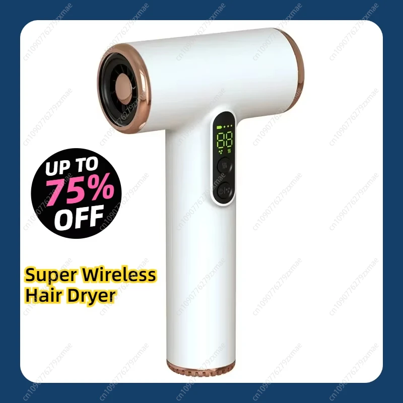 

Portable Rechargeable Hair Dryer USB Charging LCD Display Screen Blow Dryers for Dormitory/Travel Strong Wind Low Noise 3 Gears