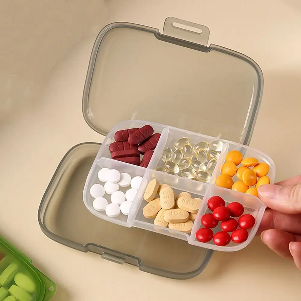 Portable Plastic 6 Grids Pill Box Sealed Dust-proof Pill Case with String Small Weekly Medicine Holder Home