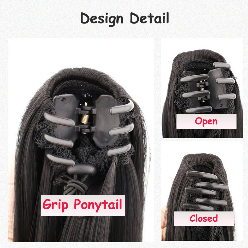 Straight Synthetic Clip Ponytail With Mini Claw Clip 22Inch High Ponytail Hairpiece Natural High Temperature Wire Wig Ponytail