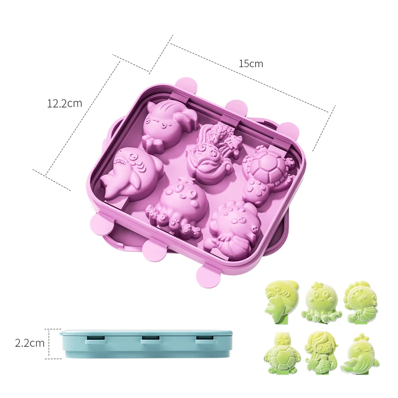 6-Cavity Popsicle Mold Silicone Mold For Candy Chocolate DIY Kitchen Tools Marine Theme Ice Cream Mold Easy Release Pop Mould
