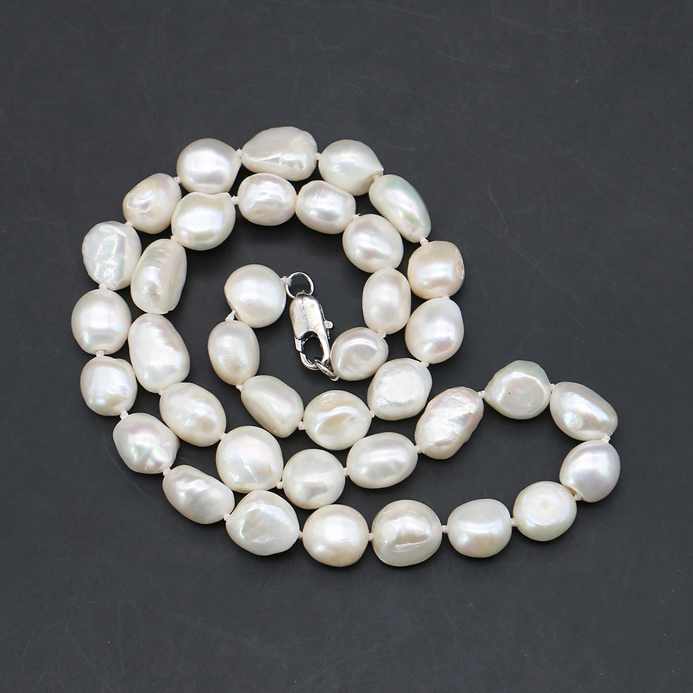 

9-10mm White Natural Freshwater Baroque Pearl Necklace Straight Hole With Clasp Design Fashion Jewelry Necklace For Women Gift