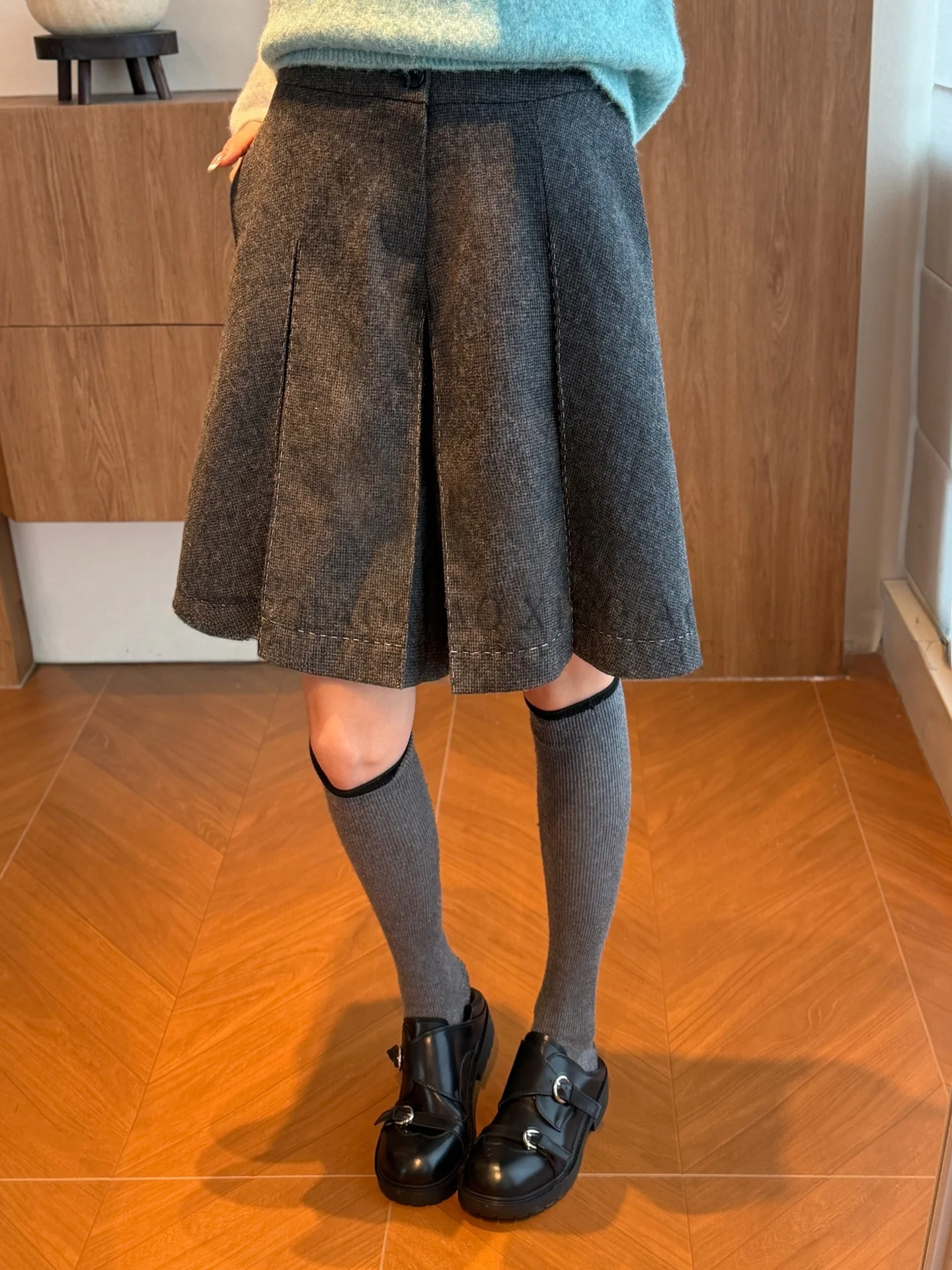 

Шерстяная юбка-брюки Exiao для женщин, с эластичным поясом, ручной работы, с предварительно складками, винтажный стиль, для повседневной носки