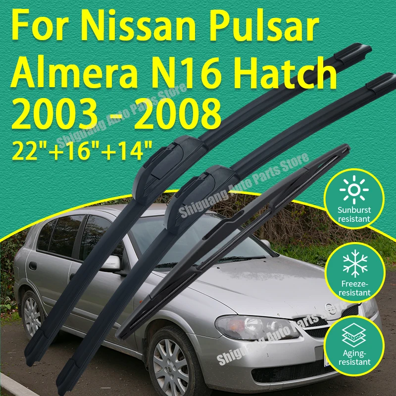 

Front Rear Silicone Coating Car Wipers for Nissan Pulsar Almera N16 Series 2 Hatch 2003 - 2008 Windshield Blades Accessories