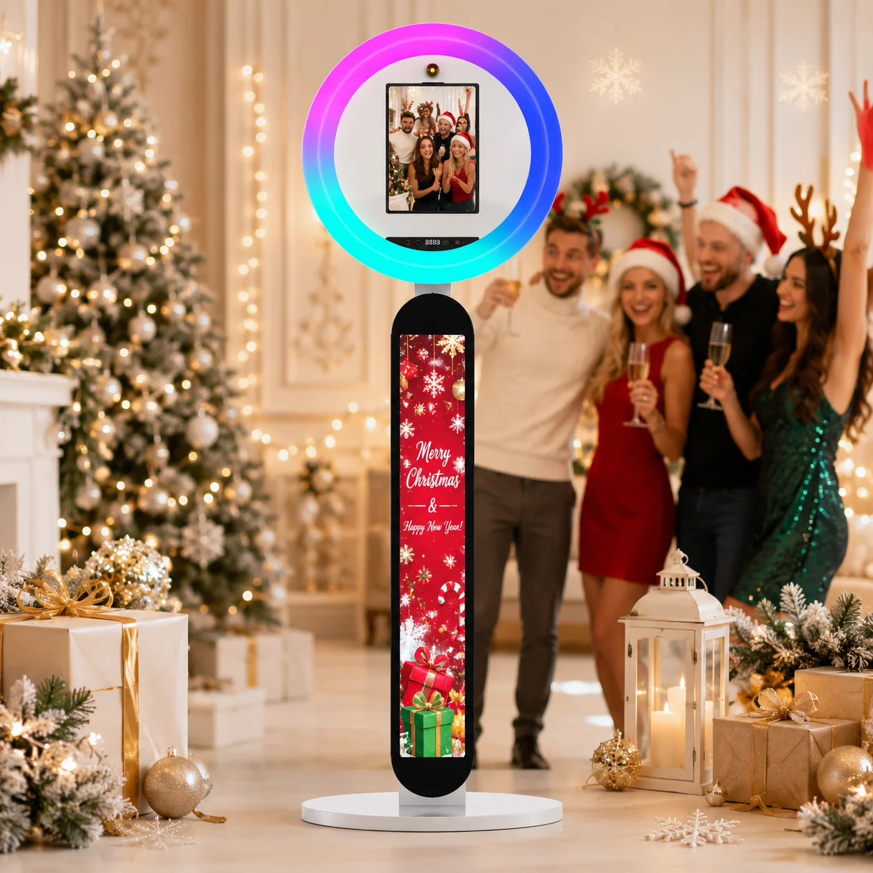 iPad Photobooth Machine For 10.2''/10.5''/11''/12.9''/13'' Weddings Merry Christmas Party Events Portable LED Photo Booth Selfie