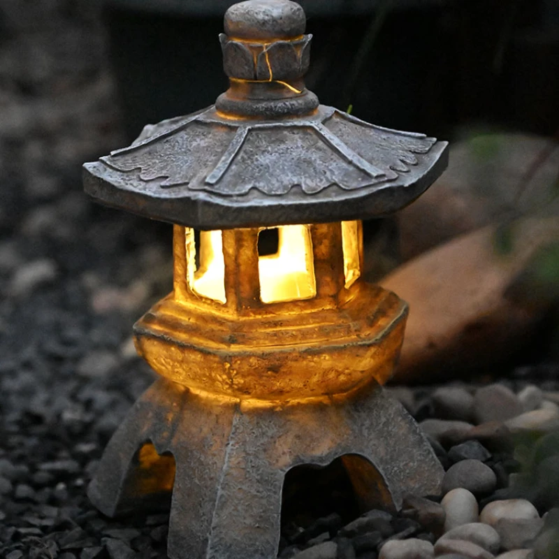 

Stone pagoda courtyard decorative ornaments solar lamp outdoor palace lantern garden layout B&B Japanese balcony