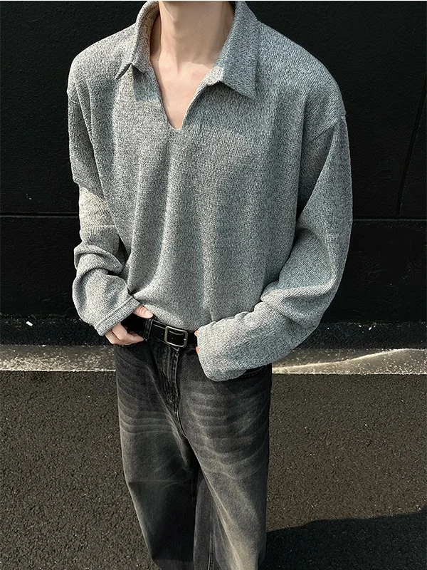 

Мужская футболка с длинным рукавом и V-образным вырезом в американском стиле, весенне-осенняя, модная, брендовая, базовый слой, повседневная, свободного кроя, из полиэфирного волокна