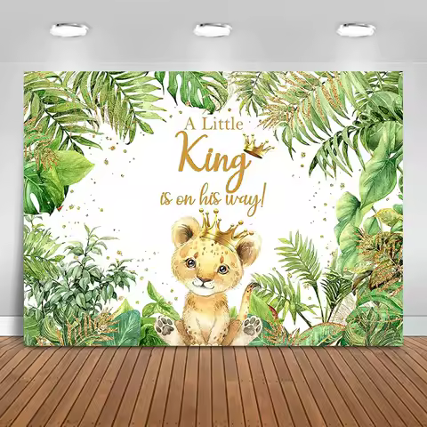 Lion Baby Shower Backdrop A Little King is On His Way Background Party Decor for Boy Safari Baby Lion Banner Photo Booth Props