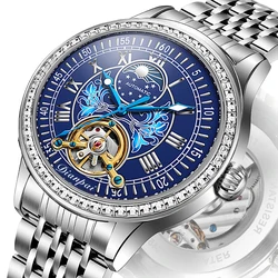 Men's fully automatic mechanical watch with luminous hollow out trend, men's fashion, sun, moon, stars, men's gift watch