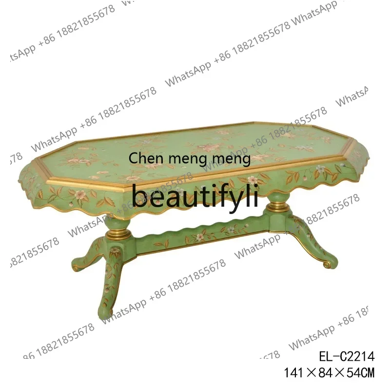 

Retro French style Chinese style solid wood hand-painted romantic and elegant painted heavy industry art coffee table2936