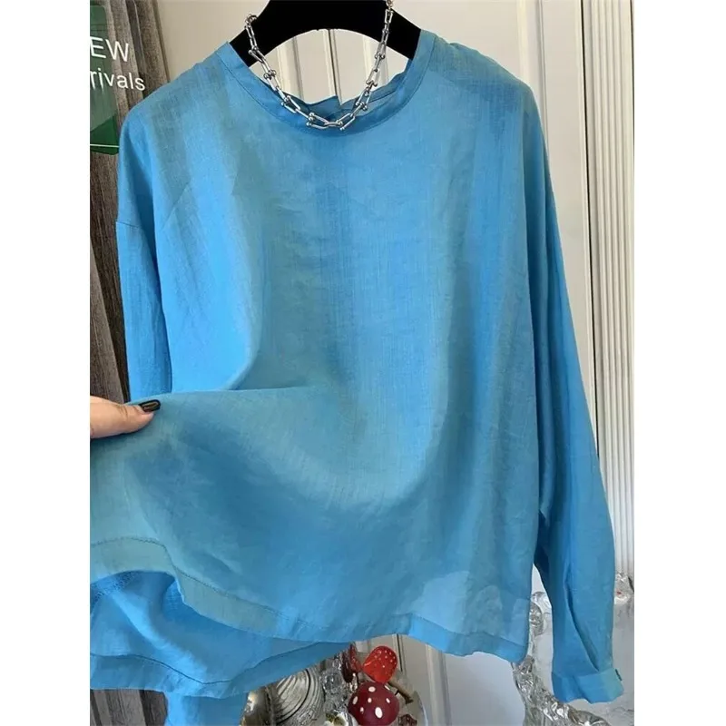 Ele Lazy Silk Long Sve irt Primavera Autunno Design ampio Sensation Protezione solare Cardigan aperto Top da donna