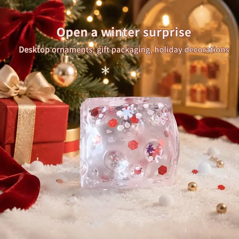 Christmas Squeezable Slow Rebound Soft TPR Fidget Embedded Snowflake Glitter And Bubble Design Anti-Anxiety Adults