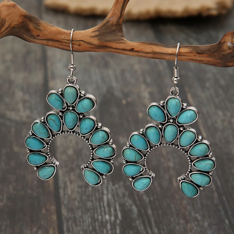 European American New Retro Bohemian Teardrop Turquoise Charm Earrings for Moms Women Wholesale