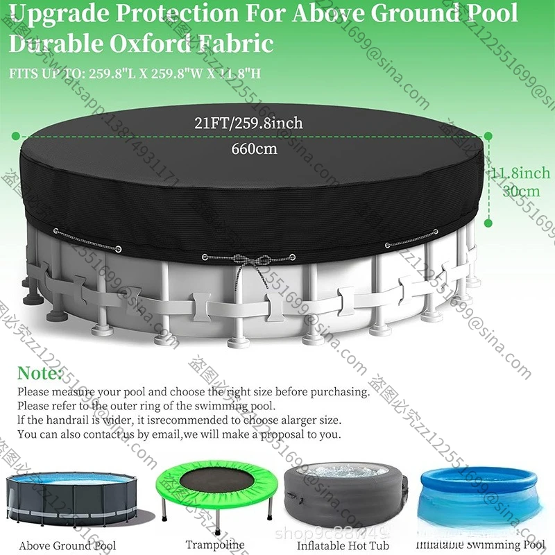 For Round Pool Covers, Heavy Duty Waterproof, for Surface Pools, with Floor Nails and Windbreak Rope