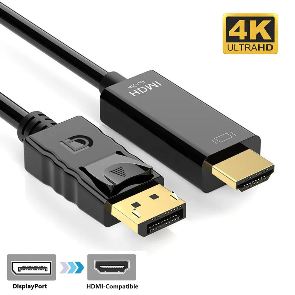 Dp displayport para hdmi-adaptador compatível conector conversor 1.8m cabo 2k 4k 1080p para desktop computador portátil tv monitor projetor