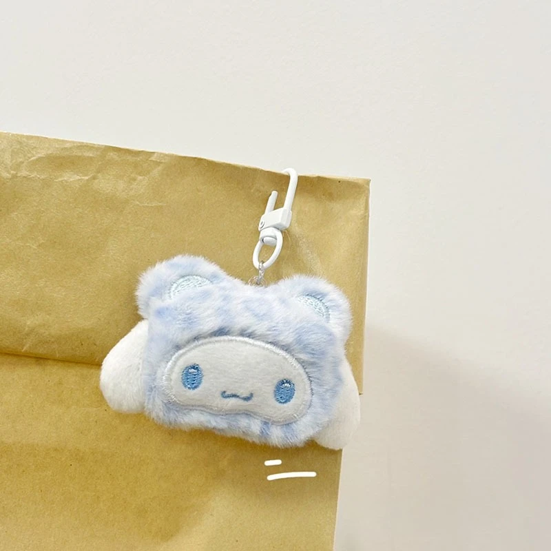 Kawaii Sanrio Leopard Print Bag Charm Cute Plush Keychain Backpack Pendant Aesthetic Schoolbag Decor Accessory Gift for Women