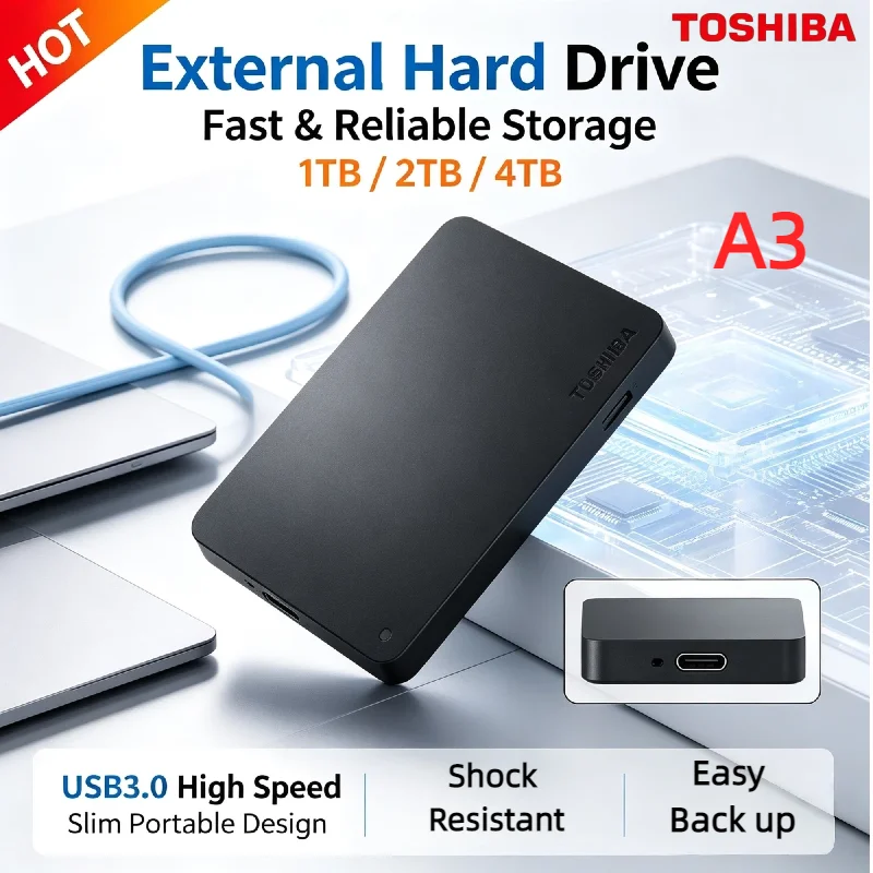 Disque dur externe portable Toshiba Canvio Basic A3 USB 3.0, 500 Go, 1 To, 2 To, noir, pour ordinateur portable, ordinateur de bureau, Mac, PC