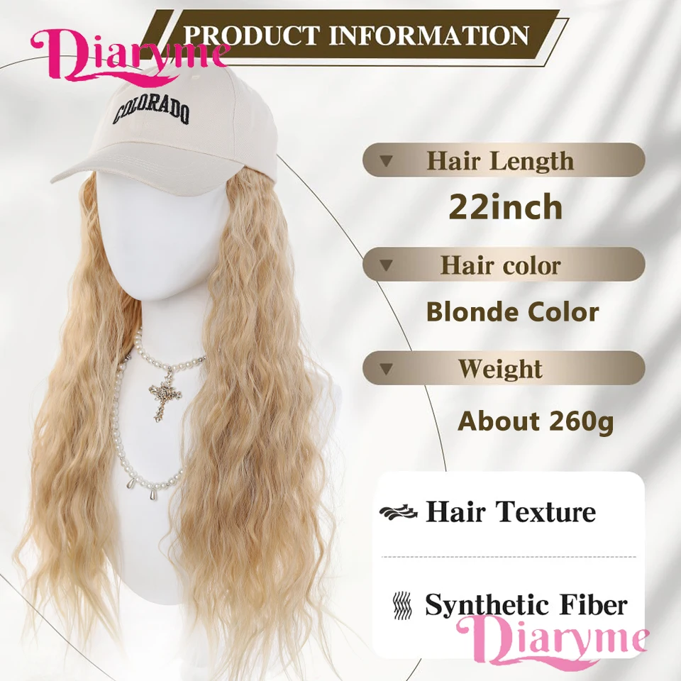 Wig Topi Satu Set Wanita Alami Modis Topi Baseball Rambut Panjang Keriting Sintetis Wig Full-Head untuk Wanita Penggunaan Sehari-hari