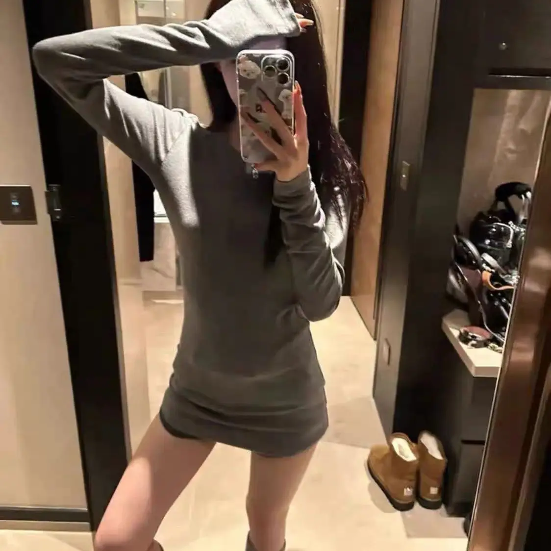 Slimming Effect Long Sleeve round Neck T-Shirt Women's Winter Base Shirt Princess Style plus Size Thickened Velvet Top