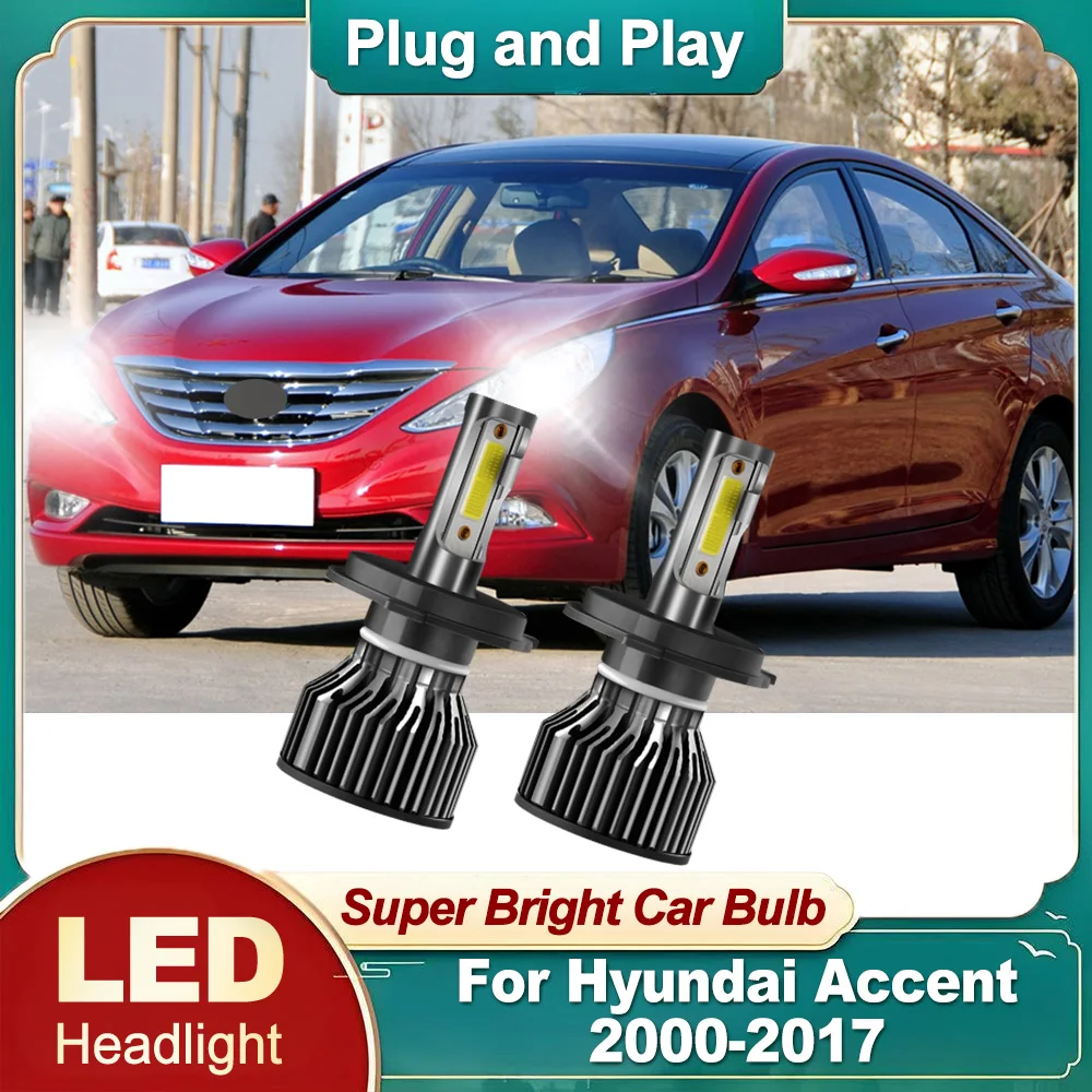 

2PCS Car LED Headlight 6000K White H4 High Low Beam Headlamp 30000LM 300W For Hyundai Accent 2000-2017 Plug and Play Car Light
