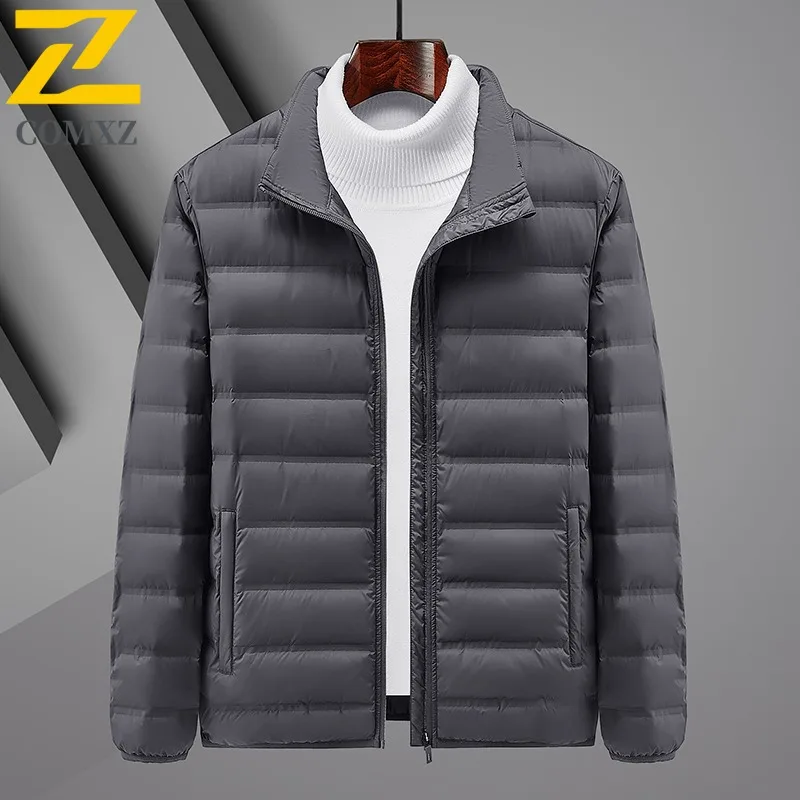 COMXZ Mens Ultra Light Down Jacket Hooded Outdoor Skiing Thicken Warm Parka Solid Color Design Travel Comfortable Winter Coat