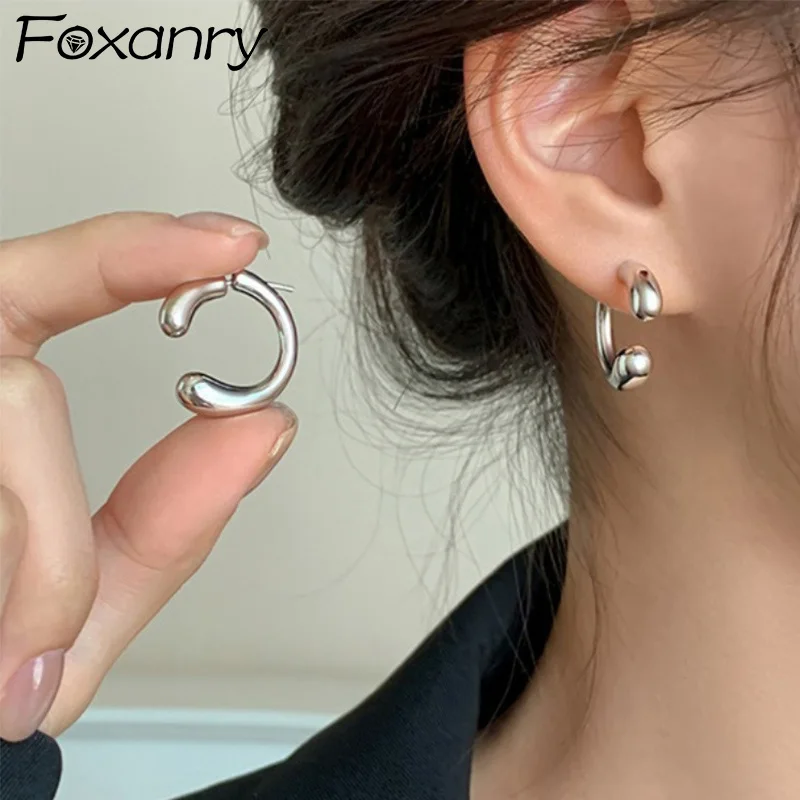 Foxanry-pendientes geométricos minimalistas en forma de C para mujer y niña, aretes clásicos de moda, temperamento elegante, regalo de joyas de fiesta simples