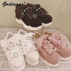 Japanese Liz Rhinestone Love Lace Thick Bottom Student Sports Shoes Mine Series Mass-Produced Sub-Culture Platform Shoes Sneaker