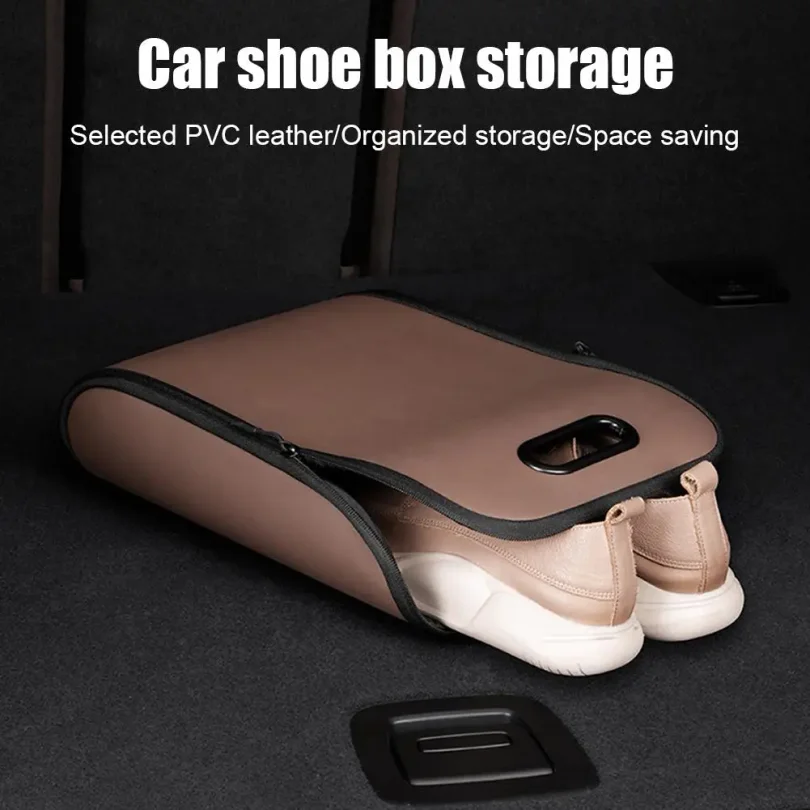 Car Shoe Storage Box PVC Leather Car Organizer With Silent Zipper Large Capacity Space Saving Auto Accessory Trunk Seat Storage view 6