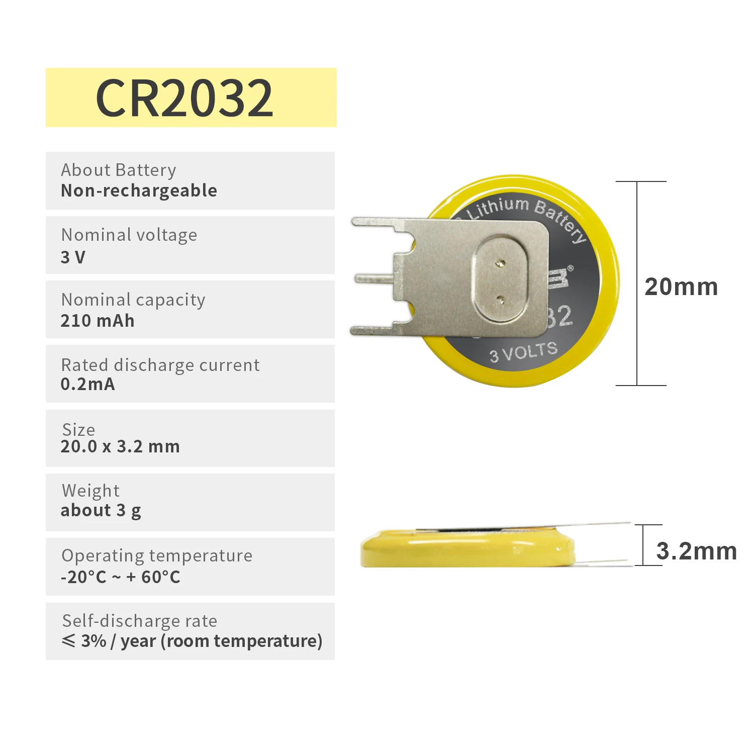 10 قطعة EEMB بطارية CCR2032-PEN3 مع علامات التبويب لحام غير قابلة للشحن