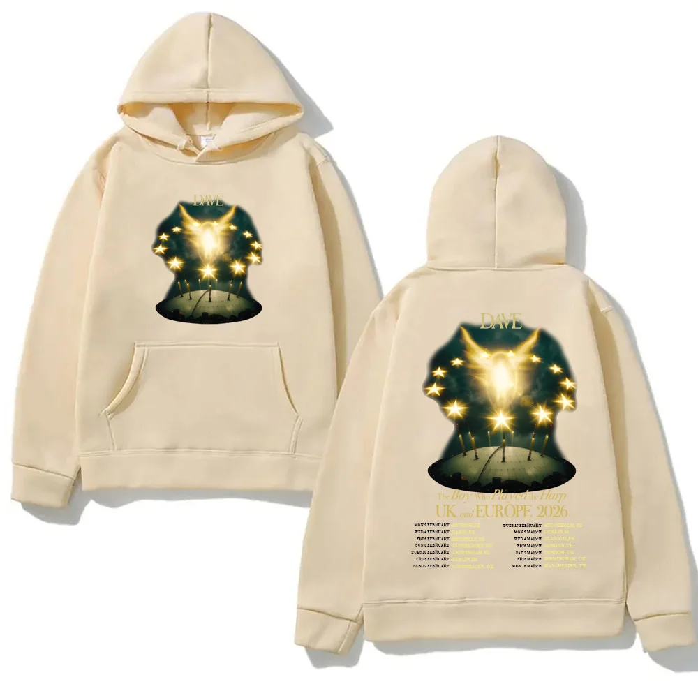 ديف الصبي الذي يلعب القيثارة ألبوم جديد جولة 2026 هوديي الجرافيك طباعة البلوز الملابس الشعبية سوداديراس للجنسين البلوفرات