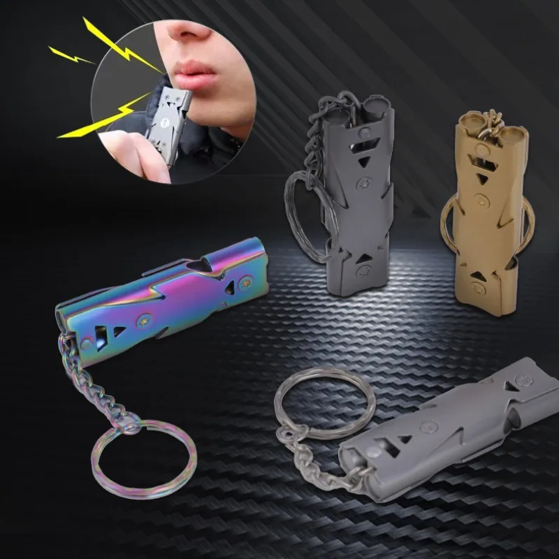 Outdoor Survival Whistle High Decibel Emergency Whistle Stainless Steel Double Tube Whistle Outdoor Survival Multifunction Tools