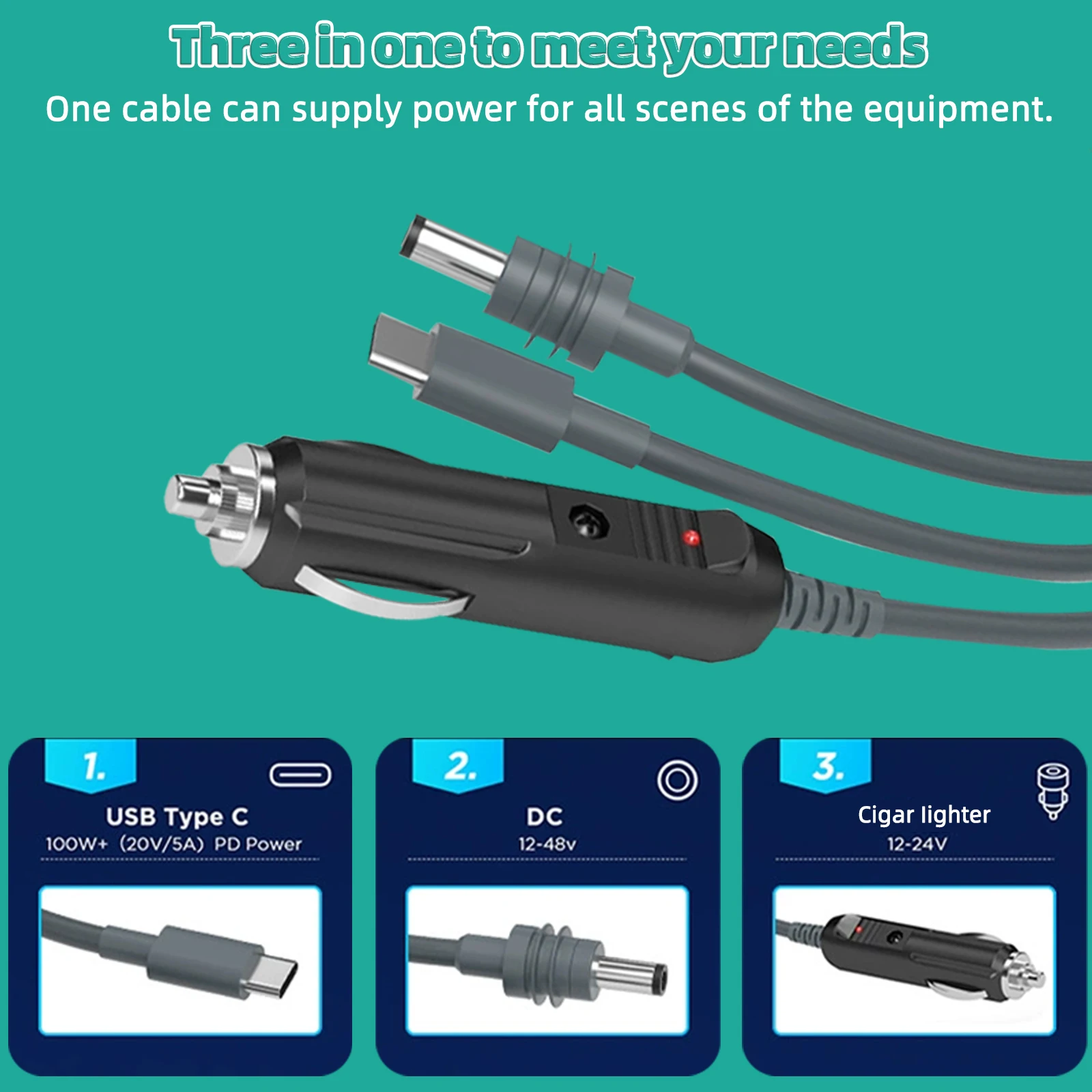 Starlink Mini 3-in-1 Power hdmi Cable – Type-C/DC/Cigarette Lighter 100W Fast Charge Waterproof & Durable for Multi-Scenario Use