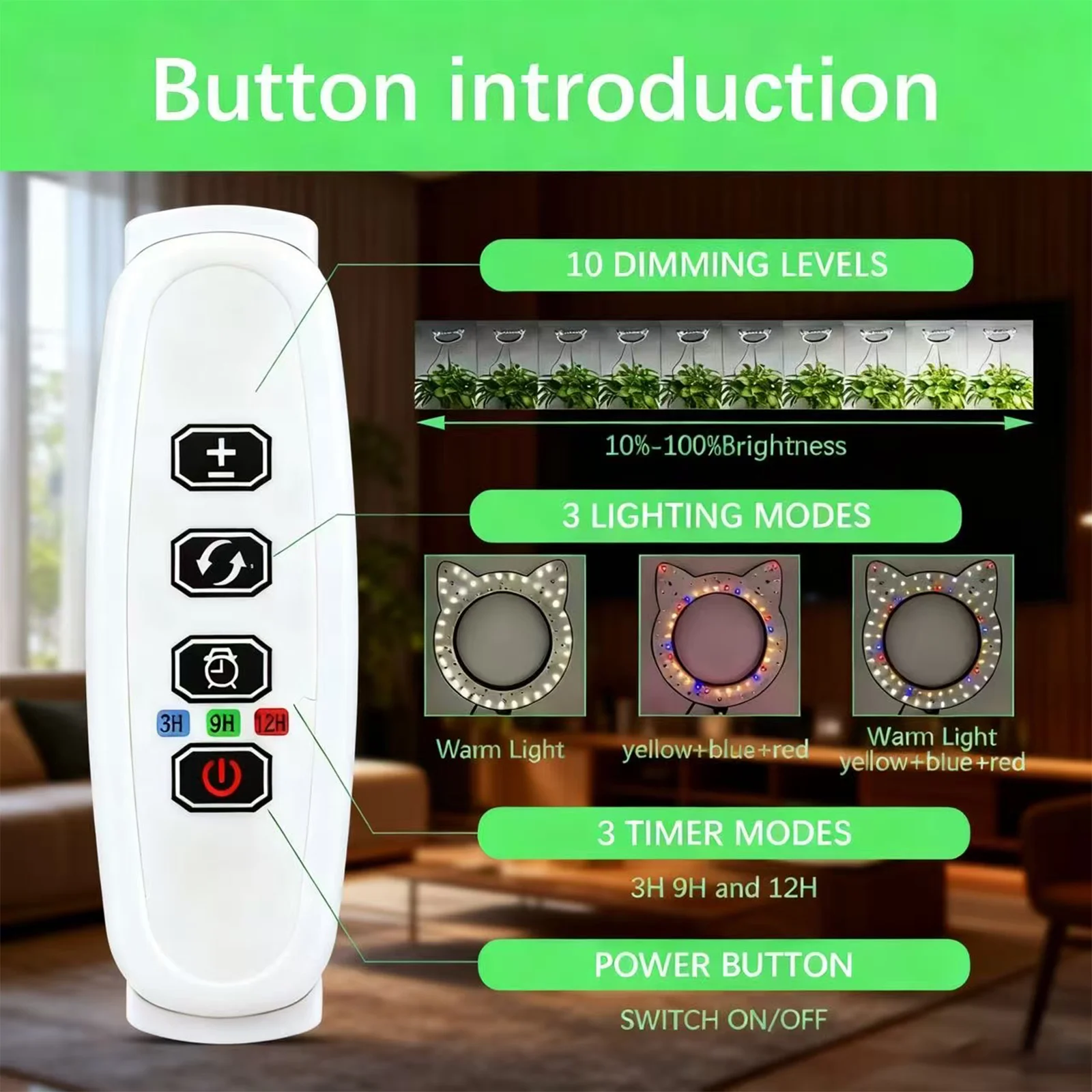 ضوء نمو كامل الطيف على شكل قطة، وعاء ضوء نباتي داخلي، 10 سطوع قابل للتعديل، 3 أوضاع ألوان، ارتفاع قابل للتعديل #5