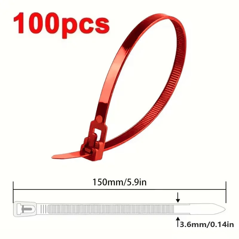 100 Stück wiederverwendbare, selbstsichernde Nylon-Kabelbinder, sichere Befestigung, gemischte Farben, langlebiges, flexibles, geripptes Design für den Innen- und Außenbereich