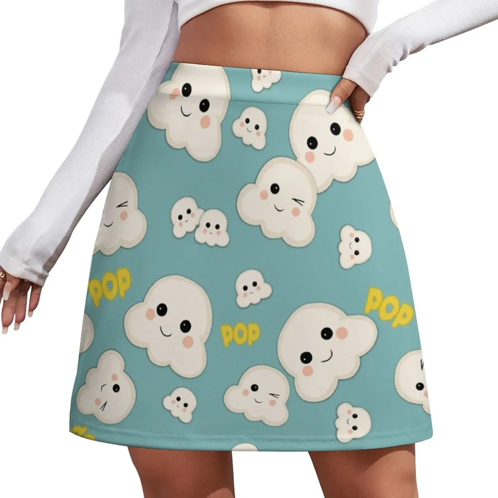 

Cute Kawaii Popcorn pattern Mini Skirt summer clothes Woman skirts Mini Skirt