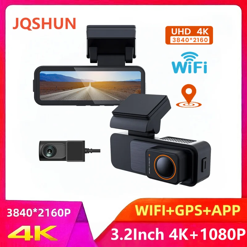 

4K 3,2-дюймовый видеорегистратор с двумя объективами Ultra HD Real Автомобильный видеорегистратор WIFI GPS APP Задний вид Ночное видение WDR Видеорегистратор 24H Парковка