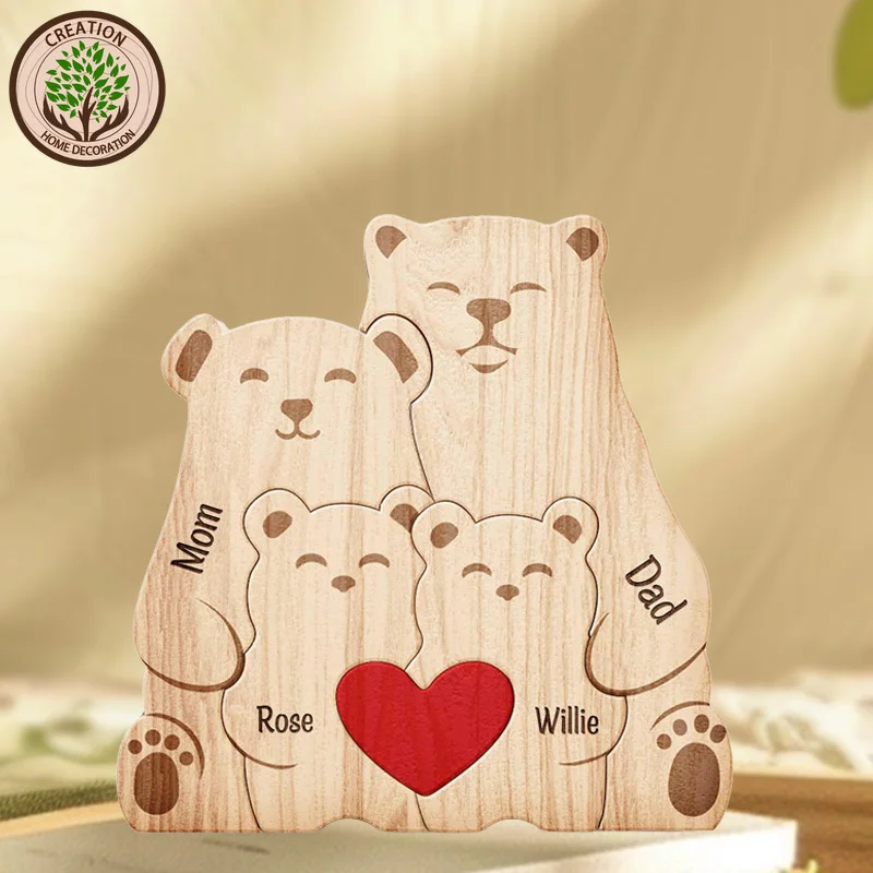 

Wooden Family Puzzle Custom Free Engraved Animal Multilingual Personalized Name Sculpture Mother's Day Anniversary Birthday Gift